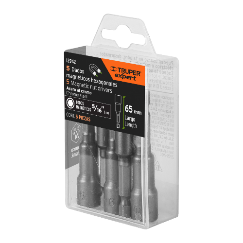 ESTUCHE CON 5 DADOS MAGNÉTICOS DE 5/16' LARGO 2-1/2', EXPERT