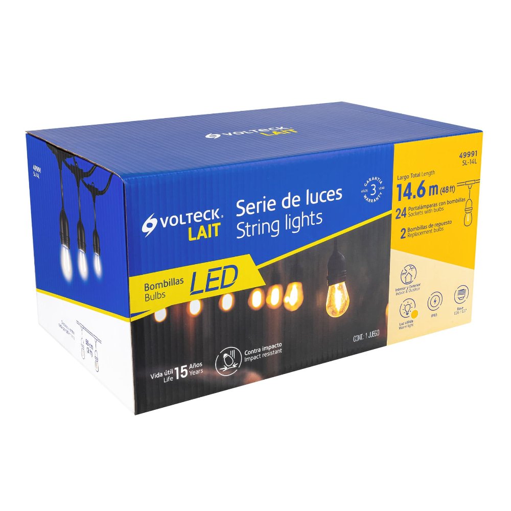 SERIE DE 14.6 M CON 24 LUCES DE LED PARA EXTERIOR, VOLTECK