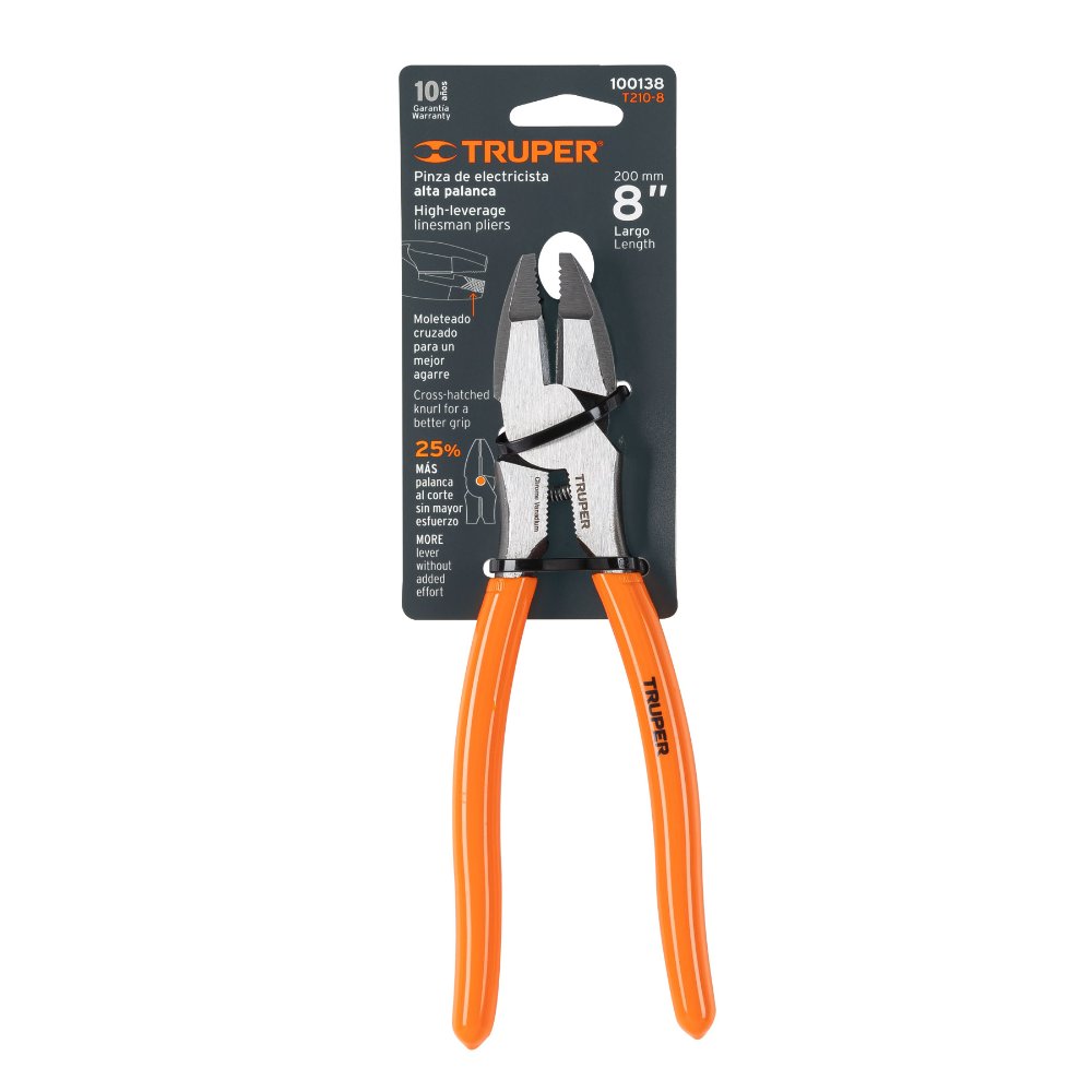 PINZA PARA ELECTRICISTA 8' ALTA PALANCA MANGO PVC, TRUPER