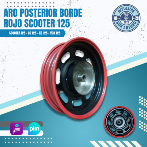 ARO POSTERIOR NEGRO  BORDE ROJO 10 SCOOTER 125