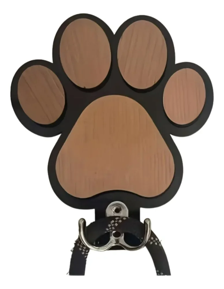 Porta Correas Para Mascota Forma Huella De Madera