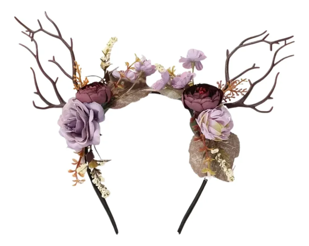 Tiara De Elfo Con Ramas Y Flores: Temática Bosque Morado
