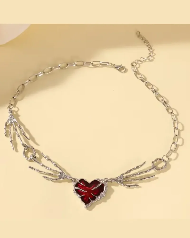 Collar Gótico Gargantilla De Clavícula Con Corazón Rojo