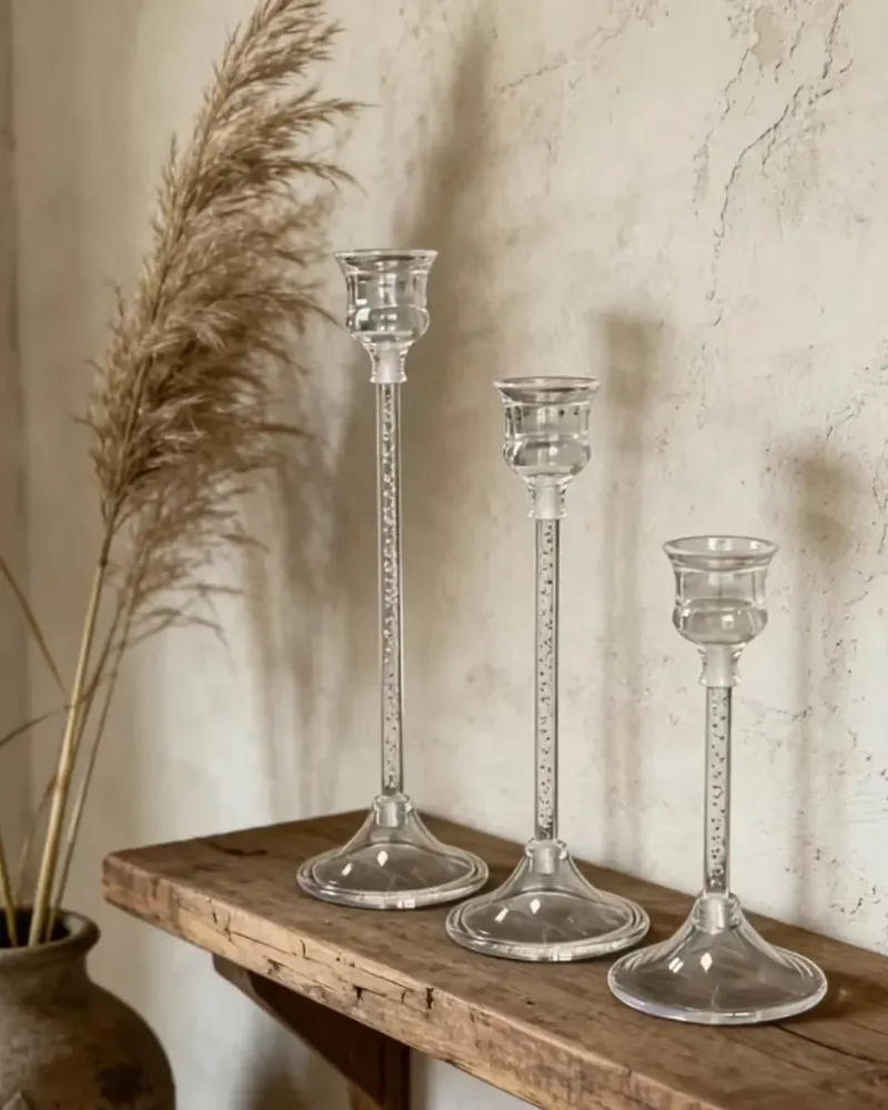 Set De 3 Candelabros De Acrílico Transparente Para Mesa