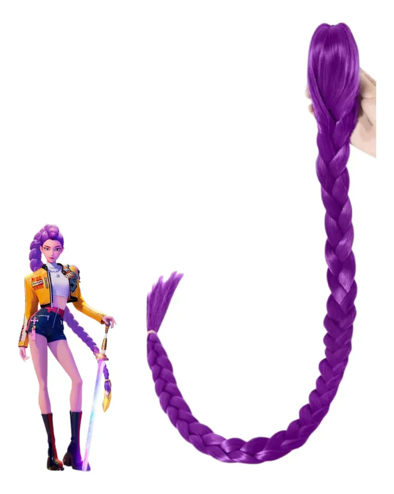 Peluca Trenza Morada Larga Con Clip Para Disfraz Y Cosplay