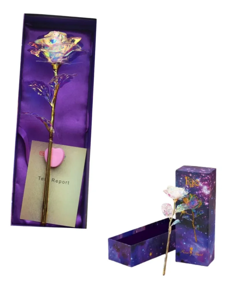 Rosa Eterna Flor Luz Led De Color 24k Caja De Regalo