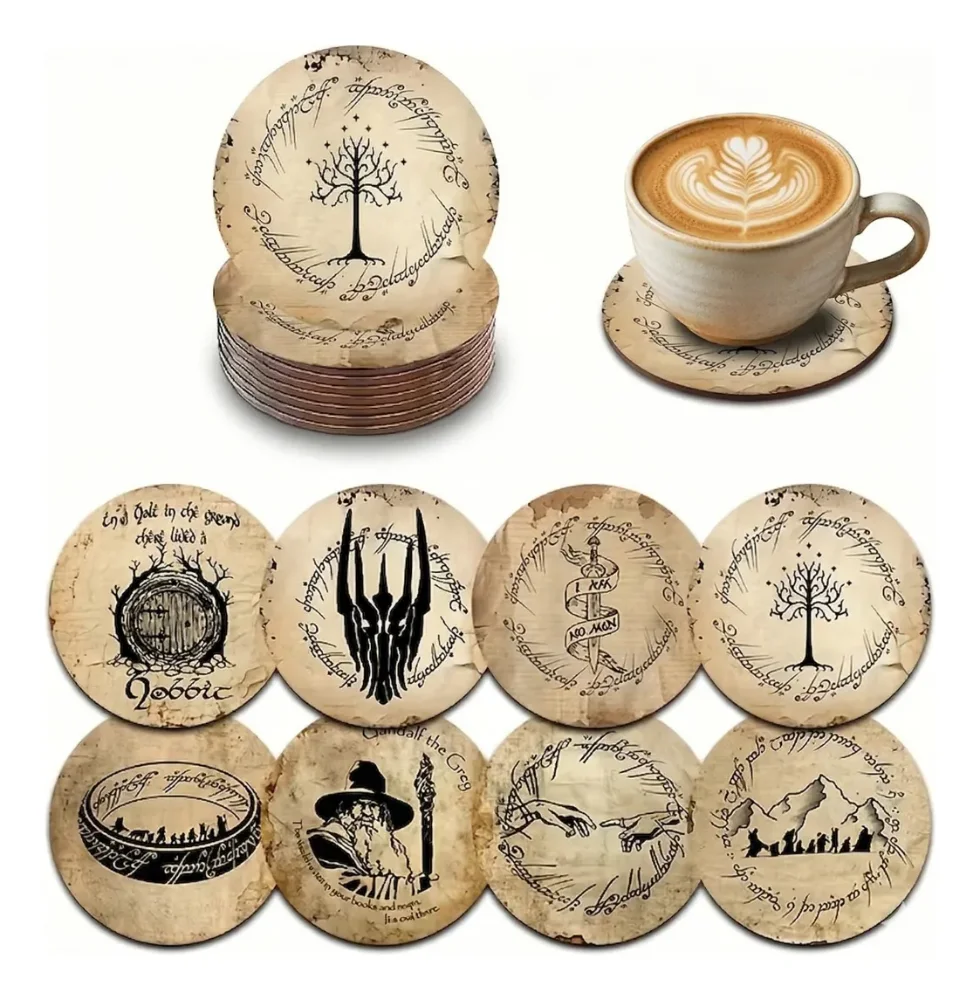 Juego De 8 Posavasos Redondos De Madera Señor De Los Anillos