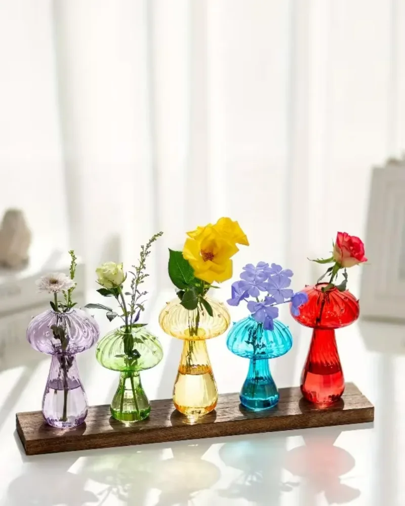 Juego 5 Jarrones Hongo Decoración Hogar Estilo Vintage