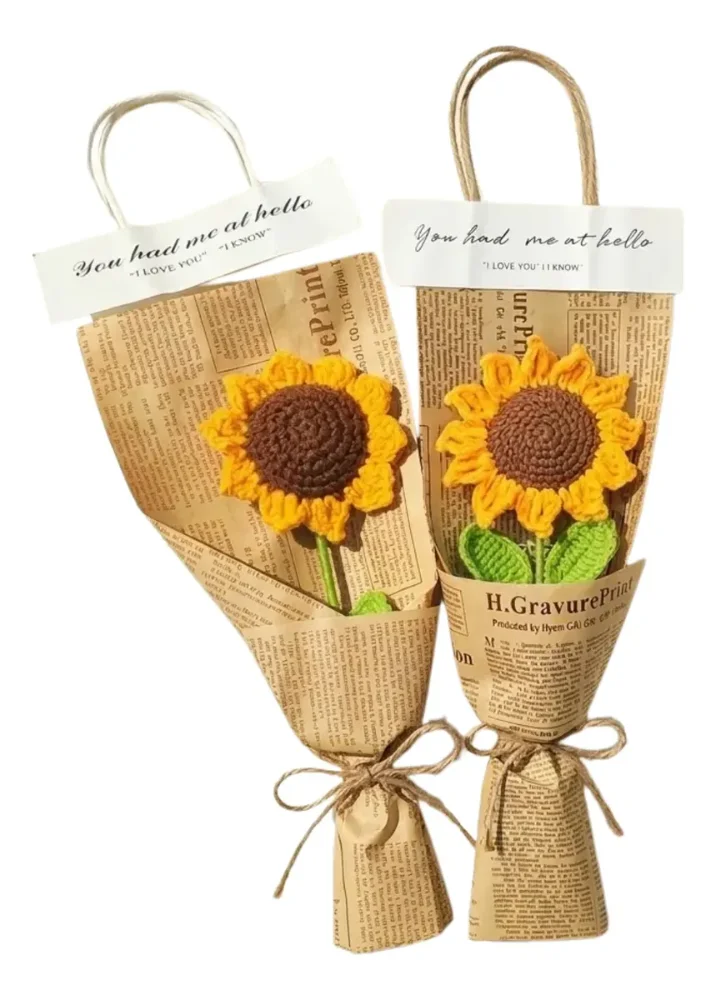 Girasol Tejido A Mano: Bolsa De Regalo Decorativa Amarilla
