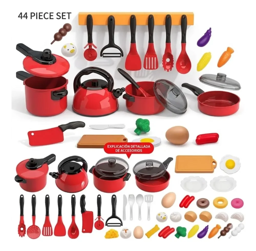 Juego De Cocina Infantil Con Accesorios Y Comida - 44 Pcs