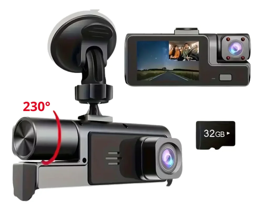 Dash Cam 2 Cámaras 1080p Full Hd, Visión Nocturna Y 32gb Sd