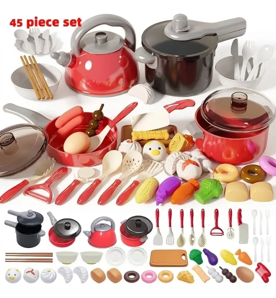 Juego De Cocina Infantil Con Accesorios Y Comida - 45 Pcs