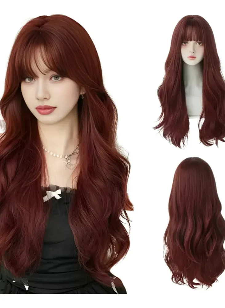 Peluca De Cosplay Diseño Rojo Profundo Rizado