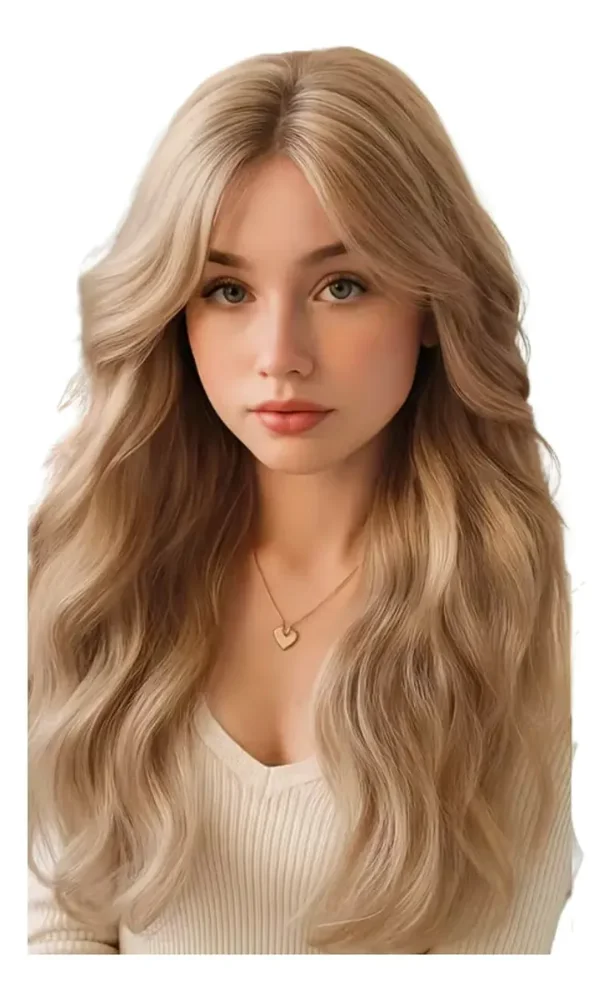 Peluca Ondulada Blanca Rubia 61cm Con Flequillo Cosplay 61cm