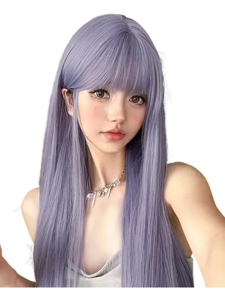 Peluca Lacia Lavanda 51cm Flequillo Aspecto Natural Cosplay