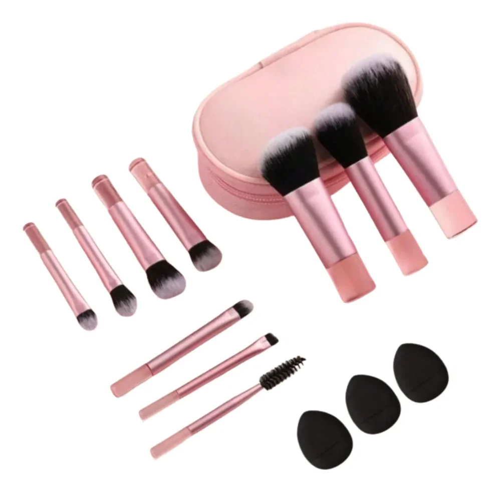 Juego De 13 Mini Brochas De Maquillaje Con Estuche Rosa
