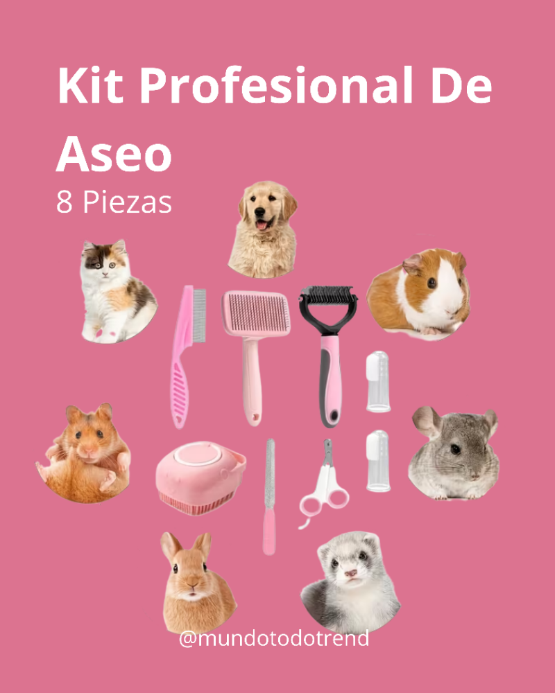 Set De Aseo Mascotas Kit Profesional Cepillo Peine Y Tijera