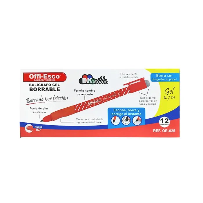 OE-025 BOLIGRAFO BORRABLE ROJO GEL 0.7 OFFI-ESCO OE-025