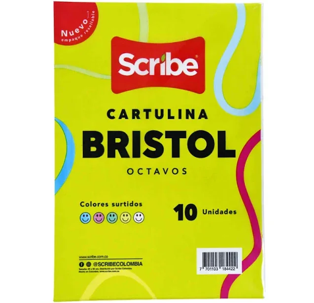 CARTULINA BRISTOL 1/8 SCRIBE - COLORES