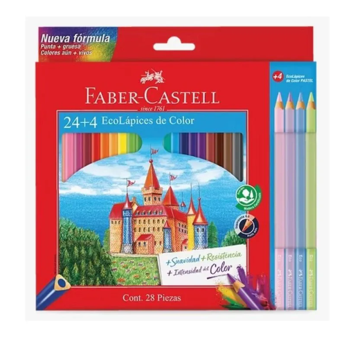COLORES FABER X24 LARGO + 4 ECOLAPIZ PASTEL