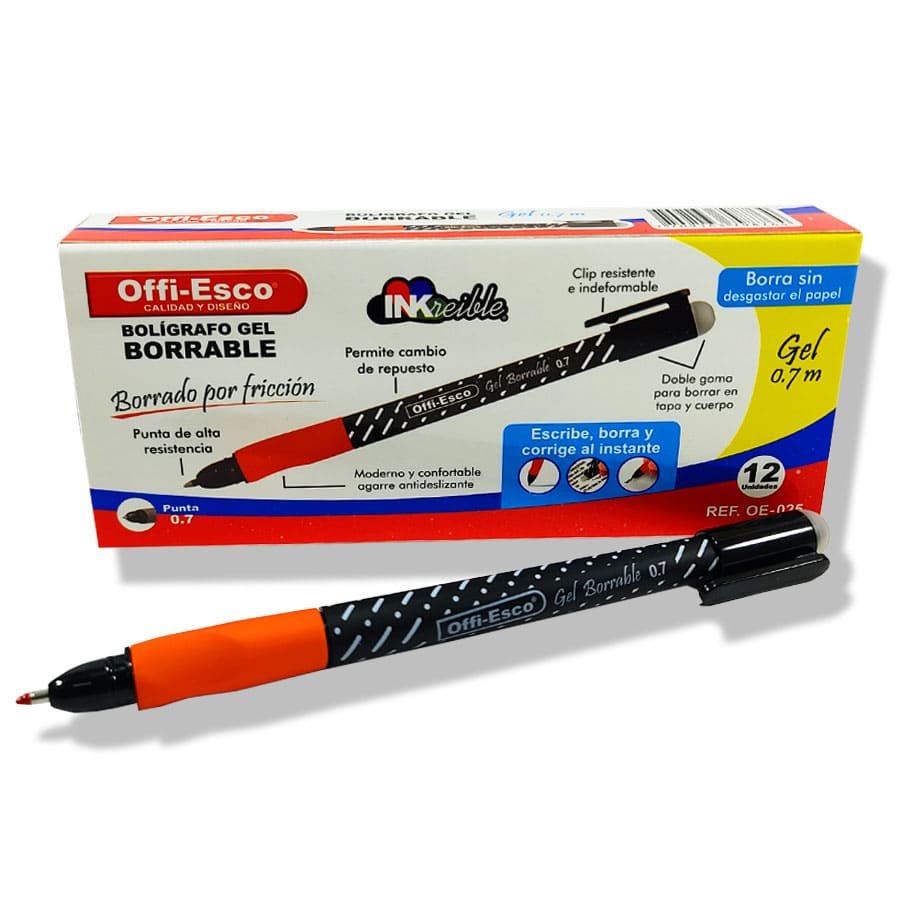 BOLIGRAFO BORRABLE NEGRO GEL 0.7 OFFI-ESCO