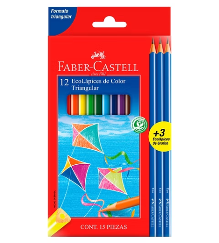 COLORES FABER X12 + 3 LAPIZ DE GRAFITO TRIAUNGULARES