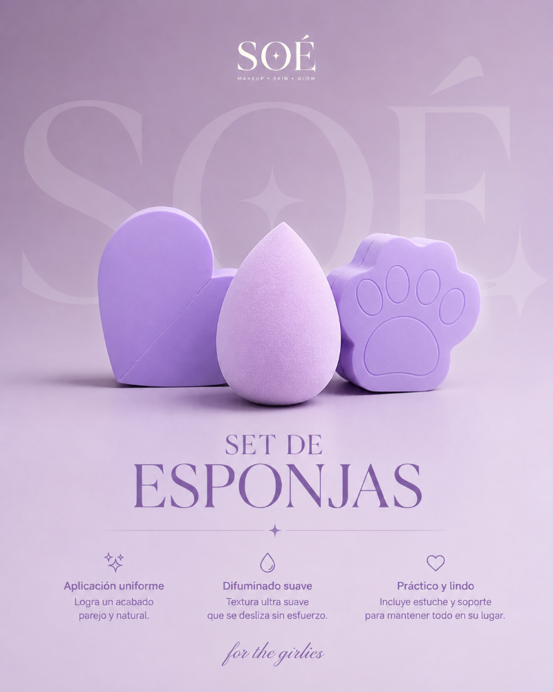 SET DE 3 ESPONJAS (AMARILLO, ROSA, MORADO, AZUL, CARNITA)