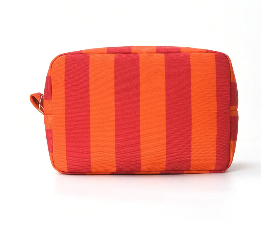 PORTA COMESTICO DE RAYAS ROSADO CON NARANJA