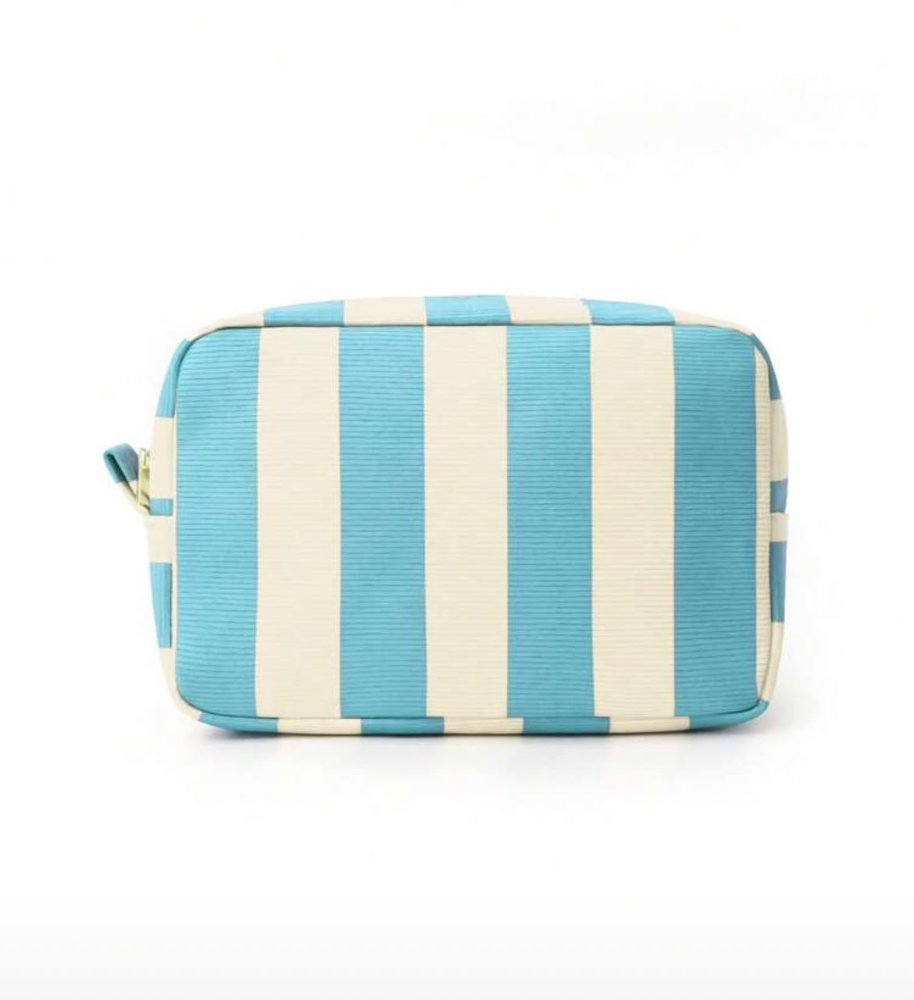 PORTA COMESTICO DE RAYAS AZUL CON BLANCO