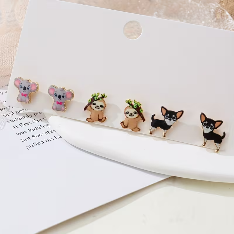 aretes perro, osito,elefante