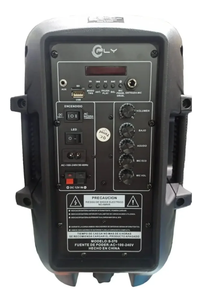 Parlante Cabina Recargable Bluetooth 8 Pulgada 15w Fly S-370