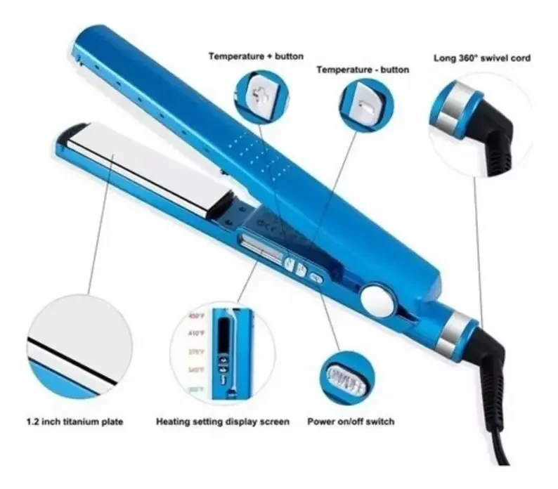 Combo Nano Titanium Plancha, Peine Y Rizador Azul Claro 110v