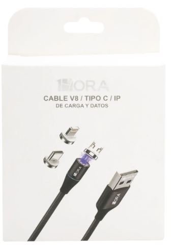Cable Magnético 3en1 Imán Carga Rápida Usb V8 1h Brillante