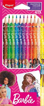 CRAYONES DE MADERA MAPED BARBIE DE 12 COLORES