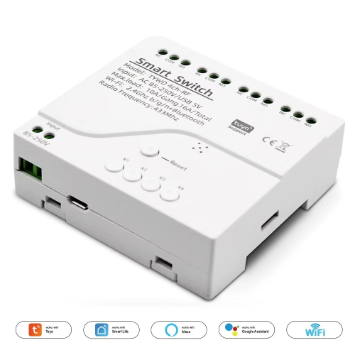 Módulo Interruptor WiFi TUYA | 4 Canales | RF 433 | 7-32V
