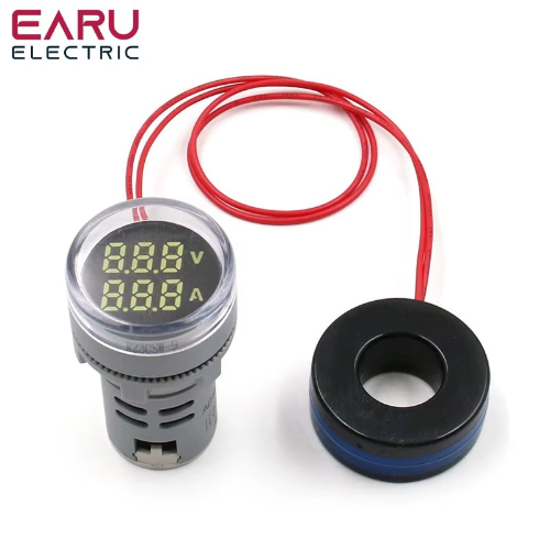Mini Voltímetro + Amperímetro Digital LED | 22mm | AC 20–500V | 0–100A