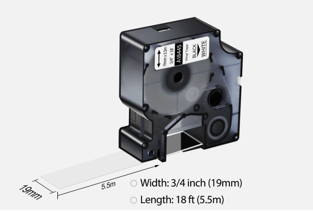 Cinta Vinyl Negra sobre Blanco 3/4" para DYMO Rhino 6000 / 4200