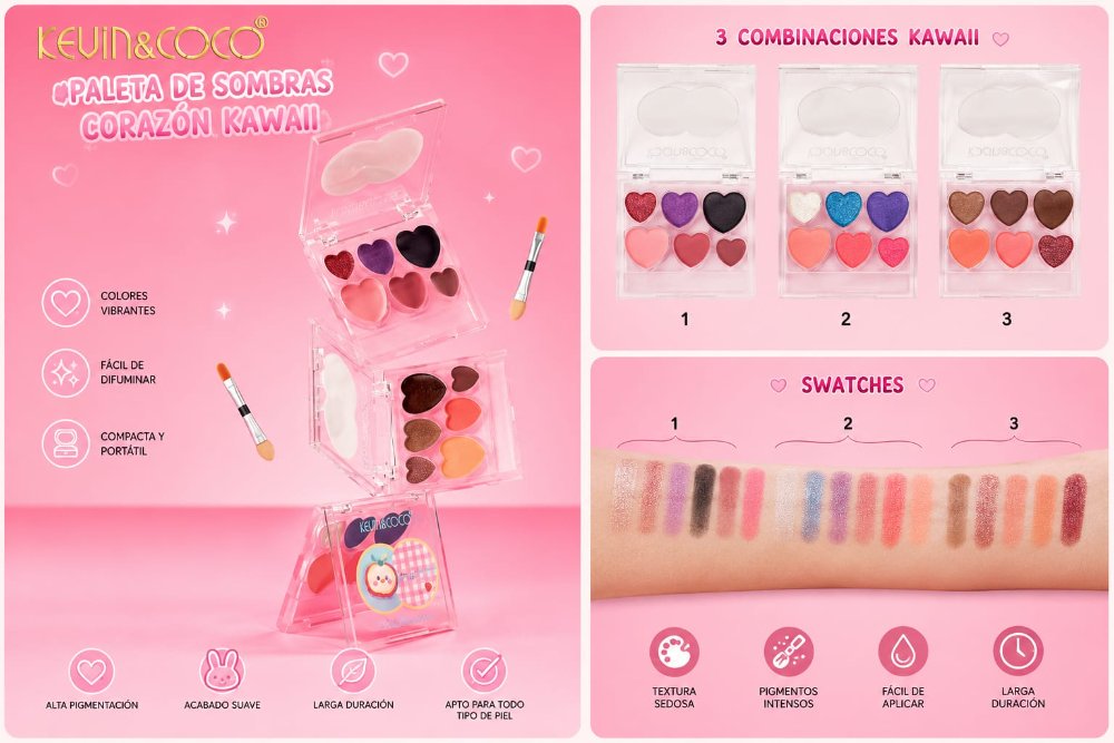 Paleta de sombras corazón kawaii