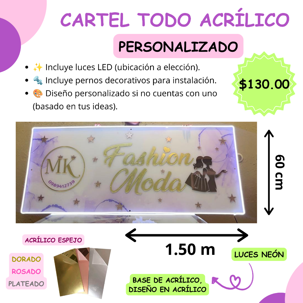 CARTEL TODO ACRILICO 1.50x60 CM