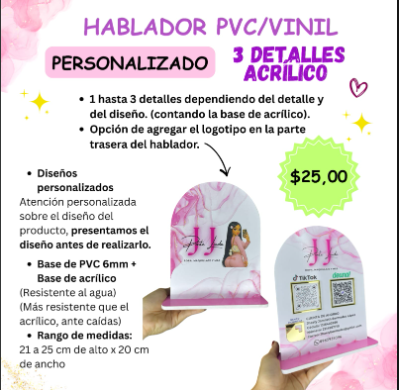 Hablador PVC/3 detalles en ACRÍLICO