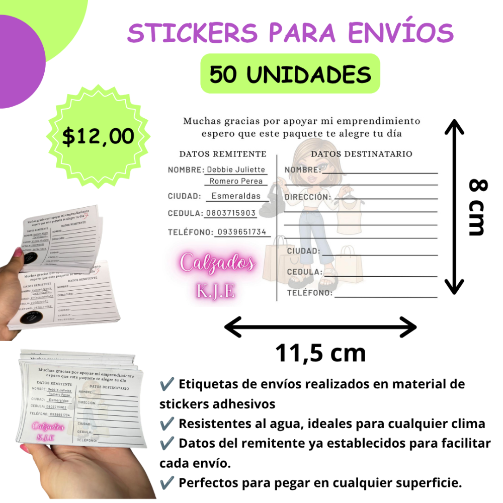Stickers para envíos/50u