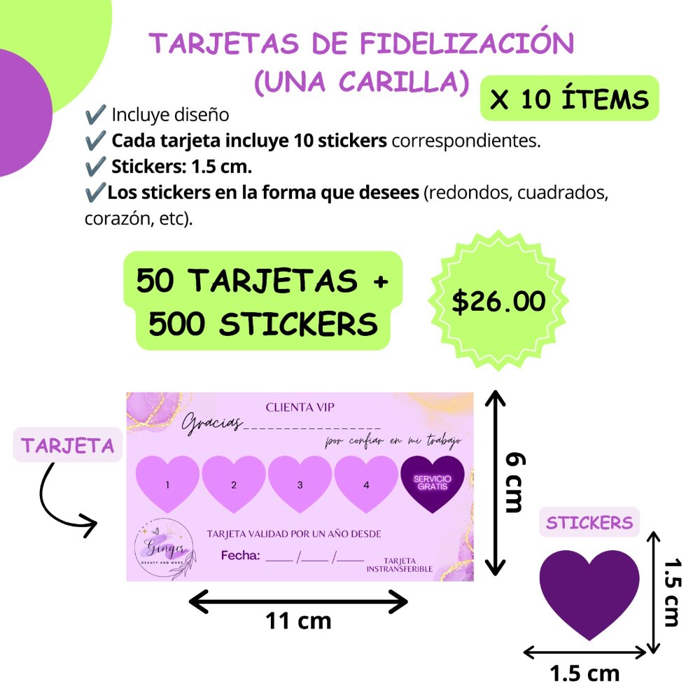 Tarjetas Fidelización x10/50 unidades