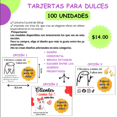 Tarjetas Dulces x100