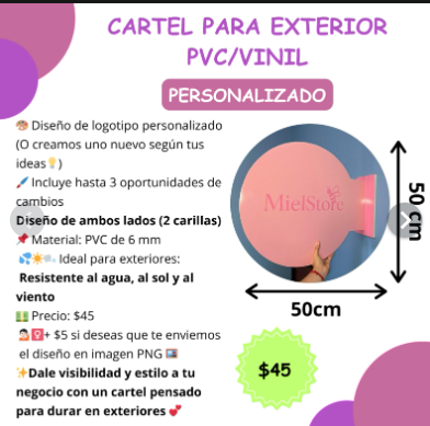 Cartel para EXTERIOR PVC/VINIL