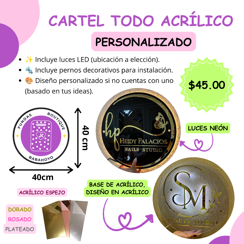 CARTEL TODO ACRÍLICO 40.CM
