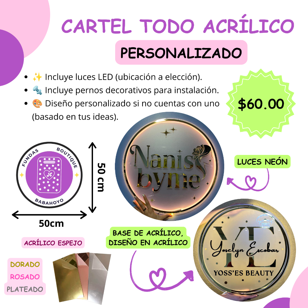 CARTEL TODO ACRÍLICO 50.CM