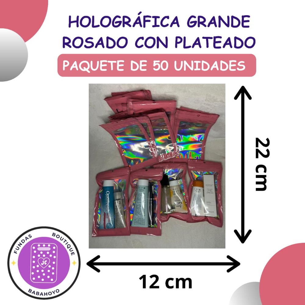 Holográfica Grande Rosado/Plateado