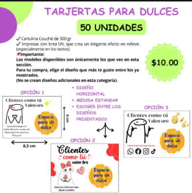 Tarjetas Dulces x50