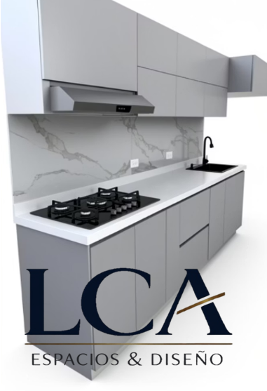 Cocina integral de 2.5 con nicho de nevera y mesón quarzon blanco extra