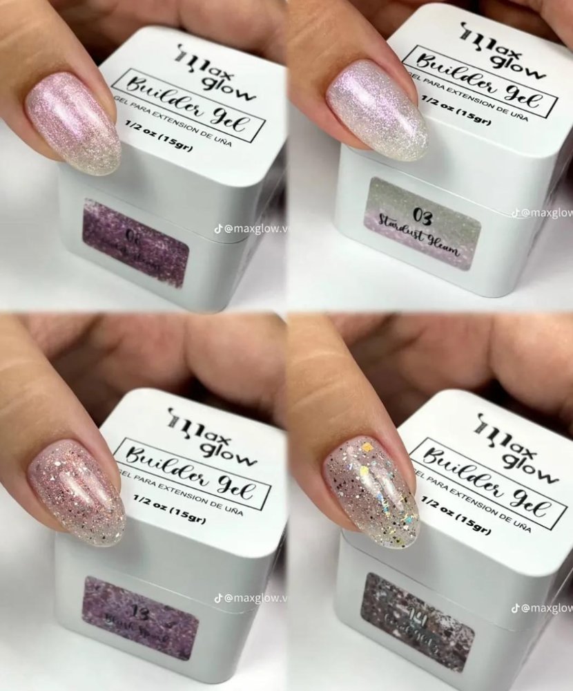 Builder Gel Maxglow Glitter Env Blanco